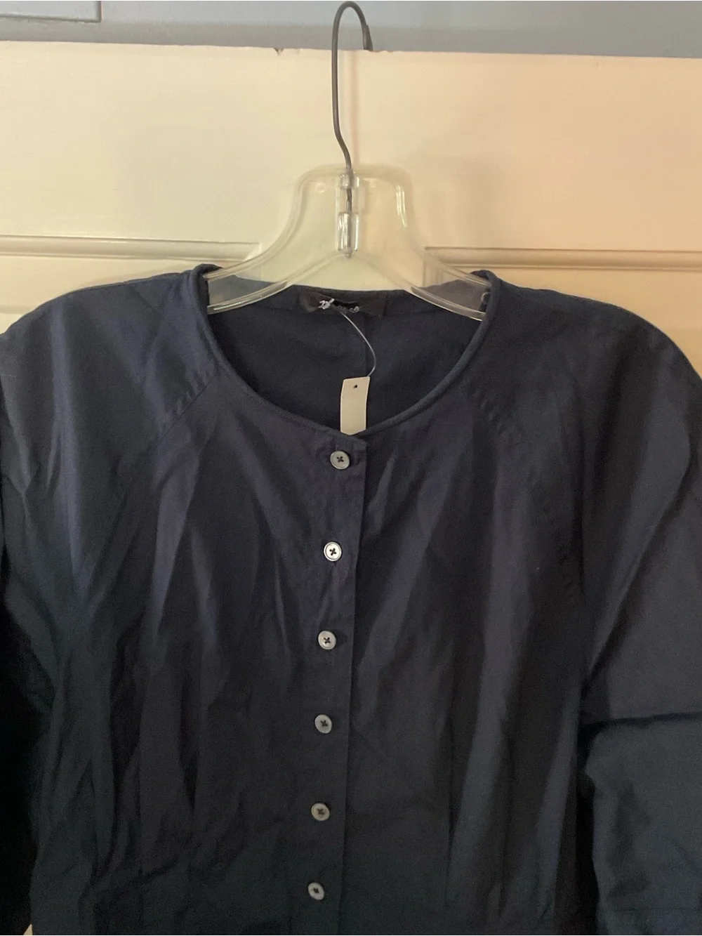 Madewell Sculptural-Sleeve Pleated Mini Dress‎ Navy Blue 8 NEW Dark Academia
